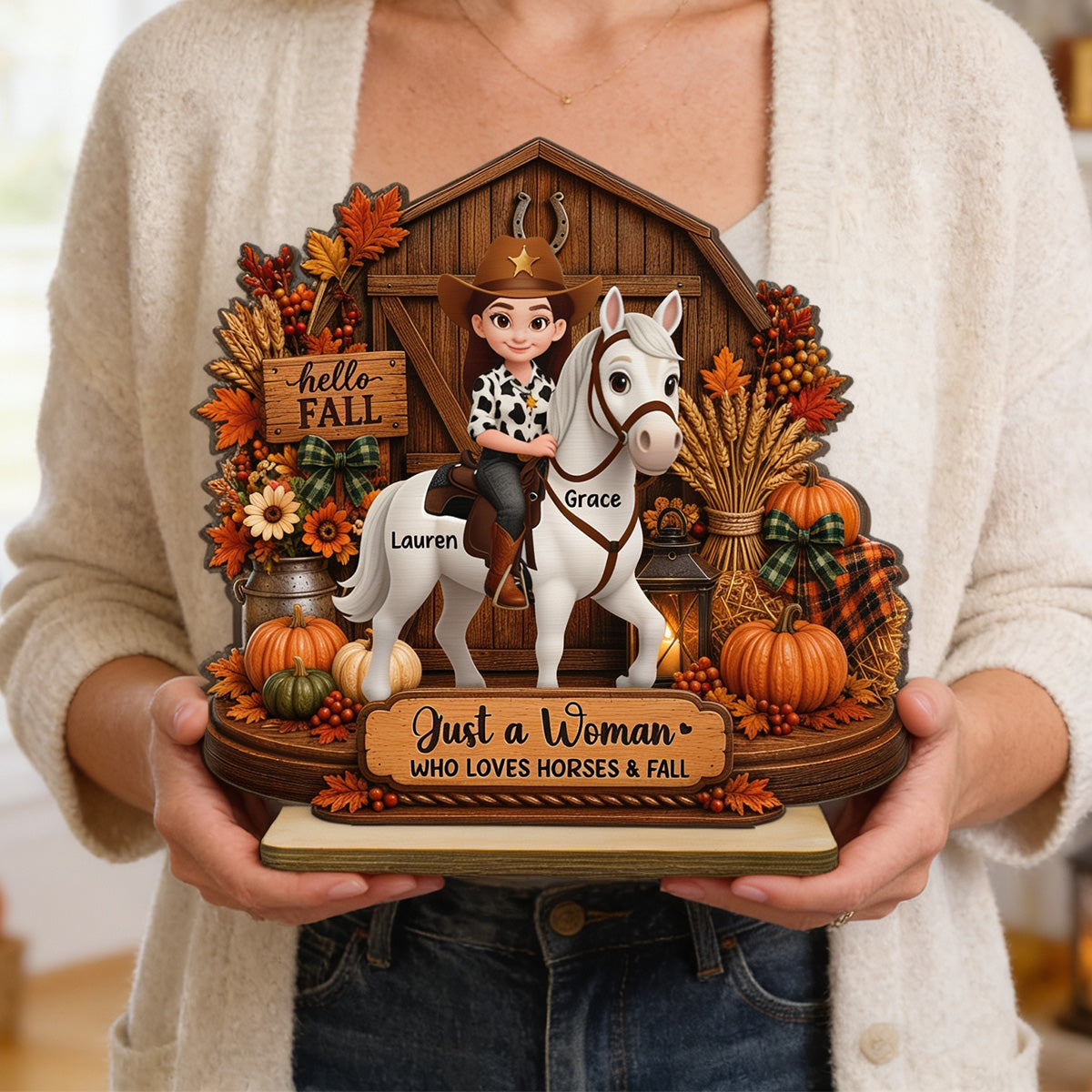 Girl Riding Horse At Barn House 2D Flat - Personalized 2-Layered Wooden Plaque - Keepsake Gift For Horse Lover