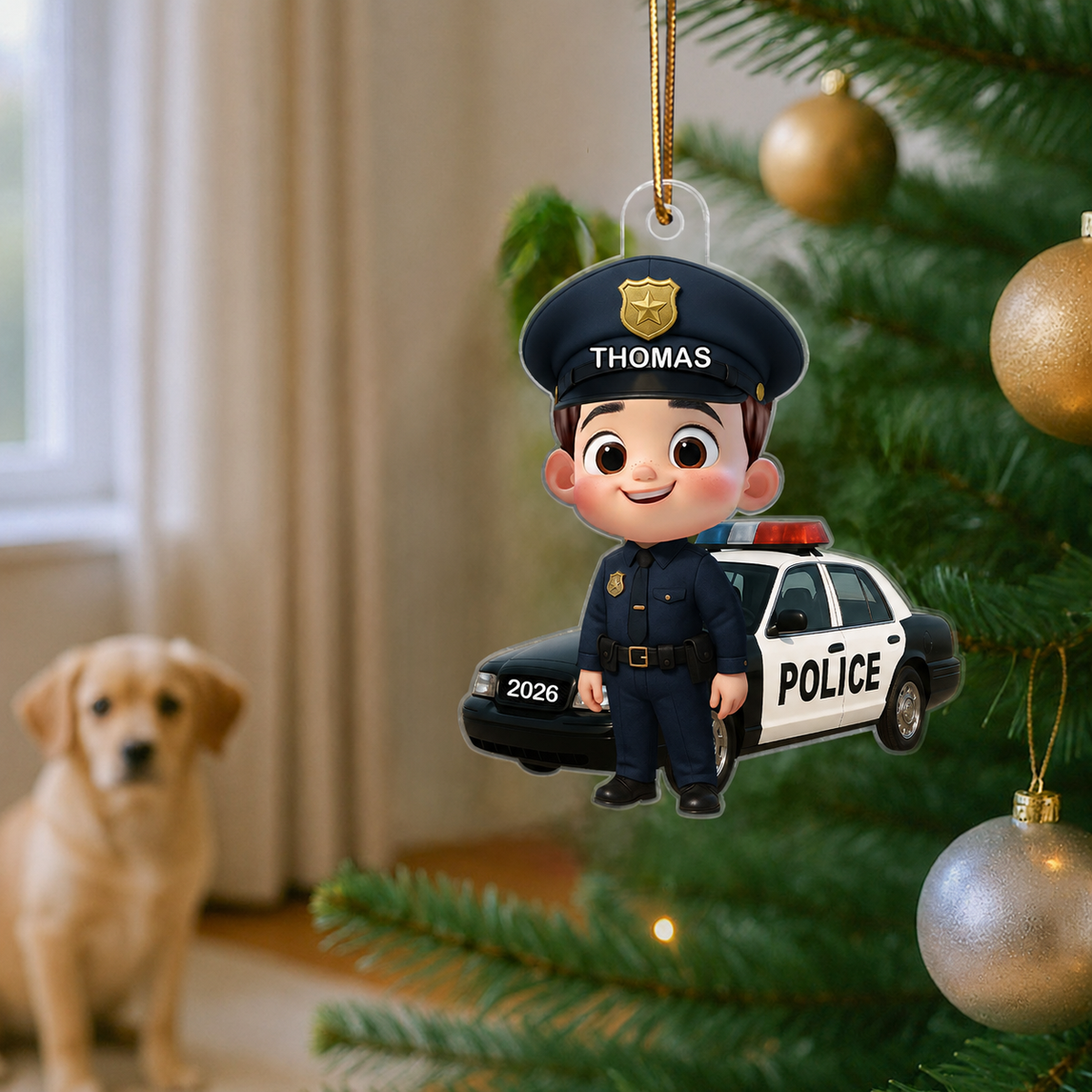 3D Effect Little Kid Boy Dream Job Police Christmas Personalized Acrylic Ornament