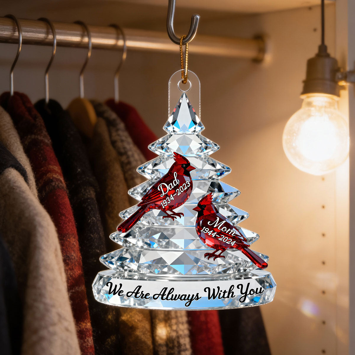 3D Effect Memorial Tree Cardinals - Personalized Acrylic Car Hanger - Remembrance Gift, Sympathy Gift For Whole Family, Extended Family