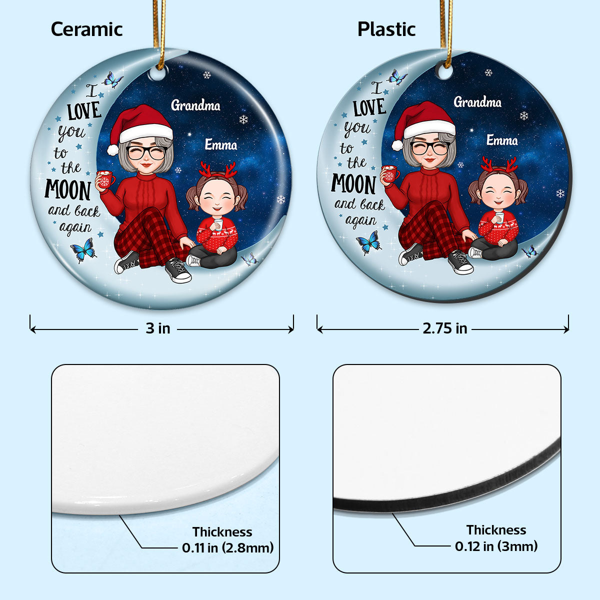 Cute Grandma & Grandkid On Moon Christmas Gift Personalized Circle Ornament