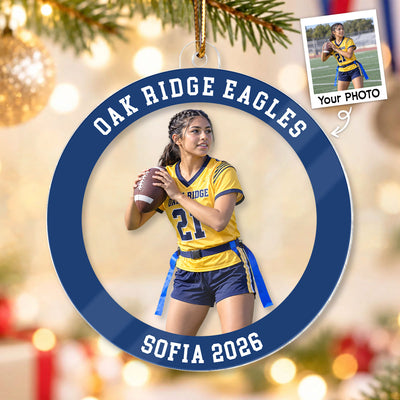 Custom Photo Flag Football - Personalized Acrylic Ornament - Flag Football Keepsake, Christmas Gift for Daughter, Son, Grandkids