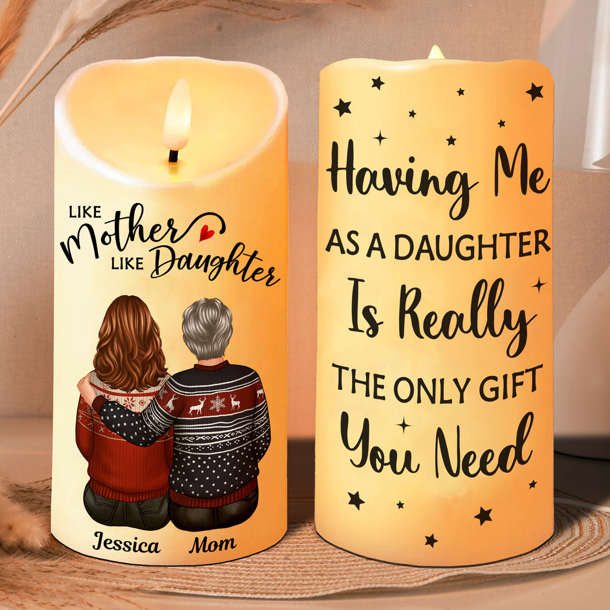 Having Me As Your Daughter Son Personalized LED Candle, Christmas Gift For Mom