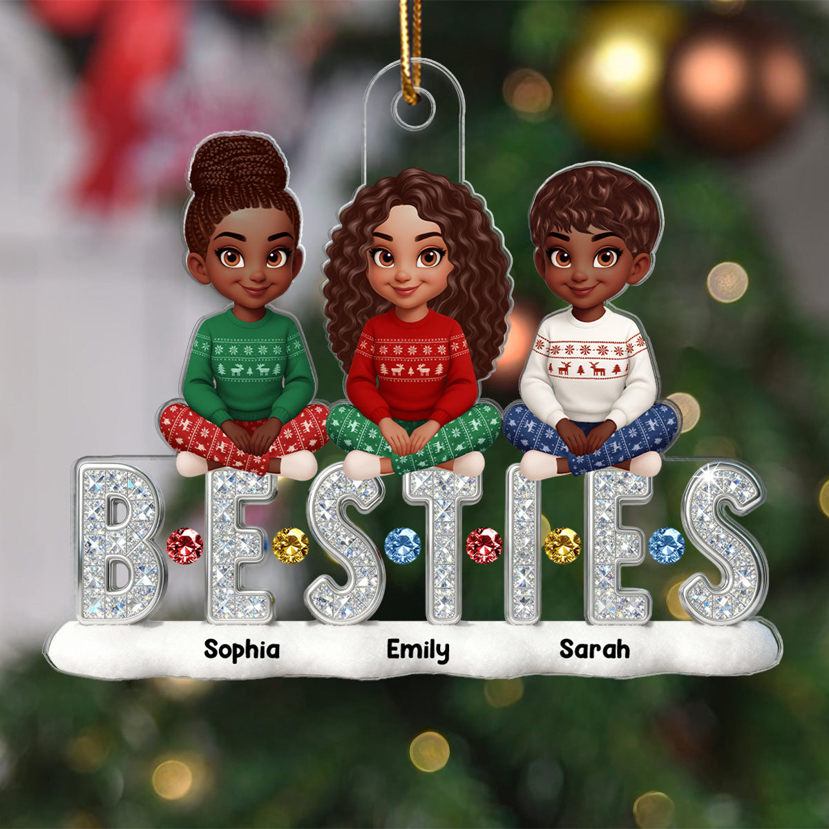 3D Shinning Effect Besties Friends Christmas - Personalized Acrylic Ornament - Gift For Best Friends