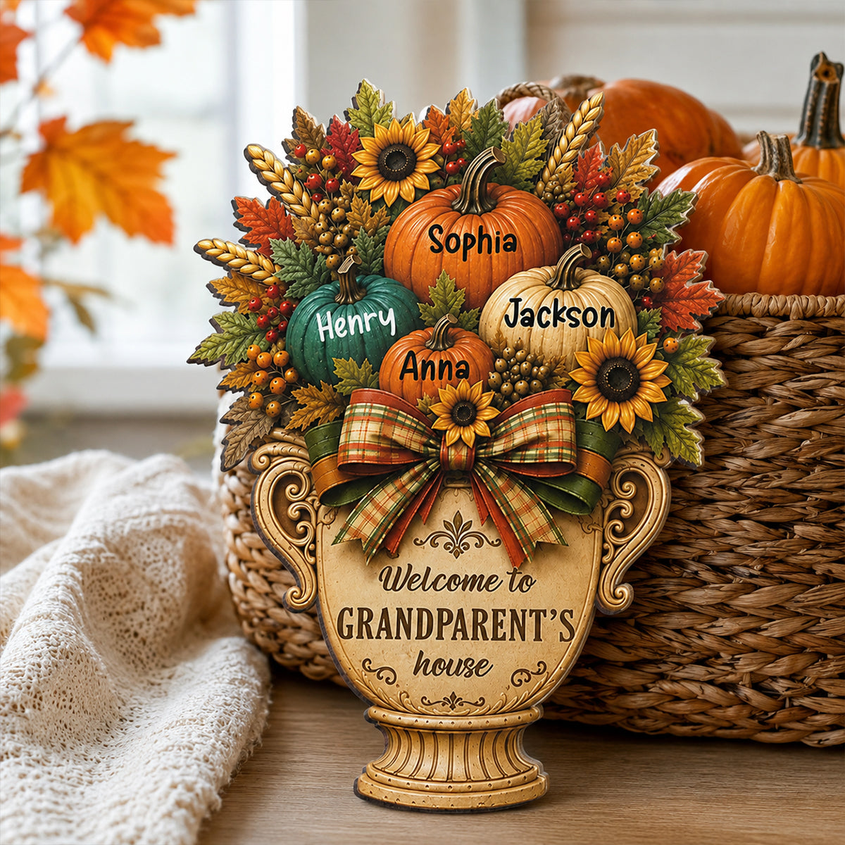 Grandparent's House Monogram Pumpkin - Personalized Door Sign - Fall Season Decor Gift, Gift For Grandma Grandpa
