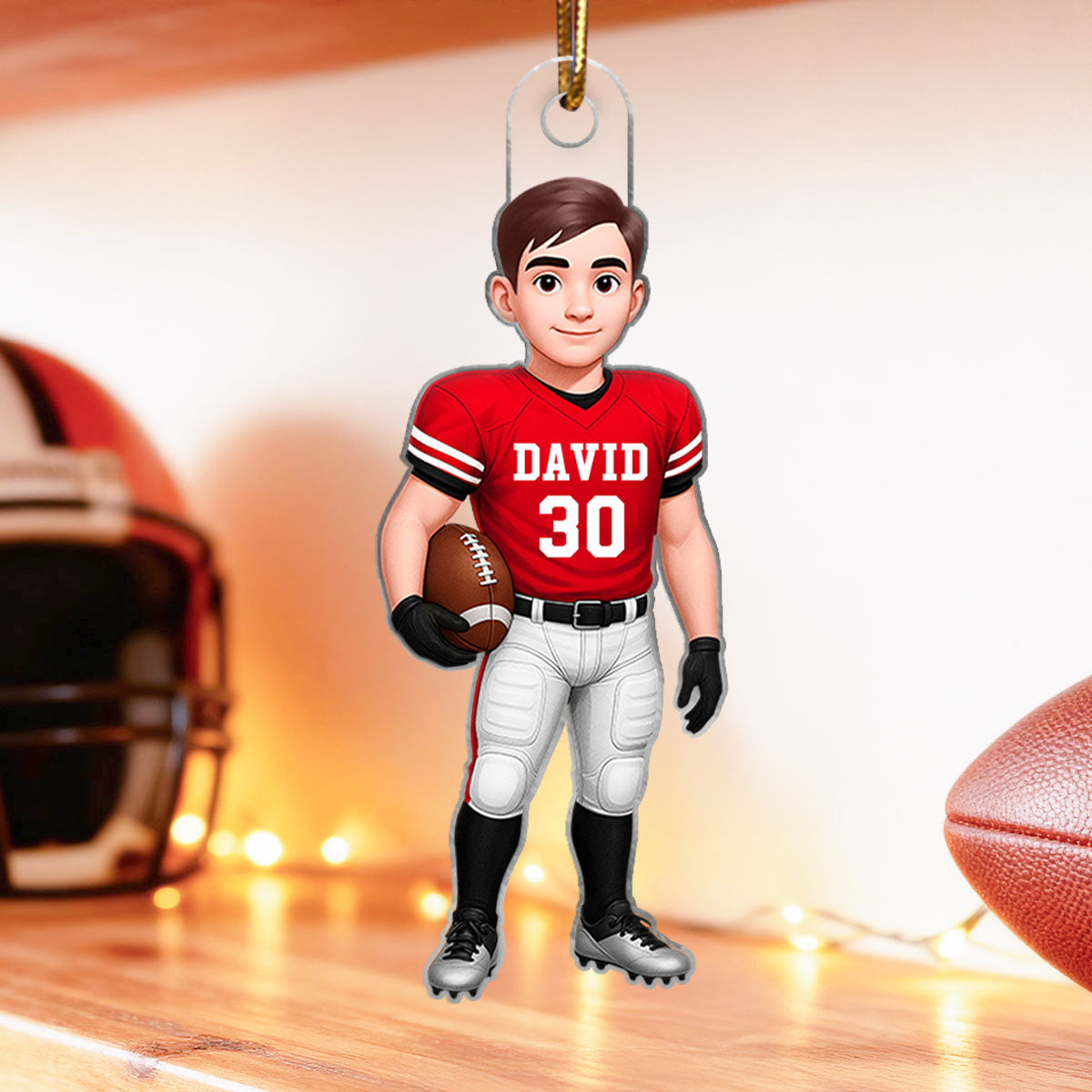 Football Boy 3D Effect - Personalized Acrylic Ornament - Christmas Gift For Teen Boy, Son, Grandson
