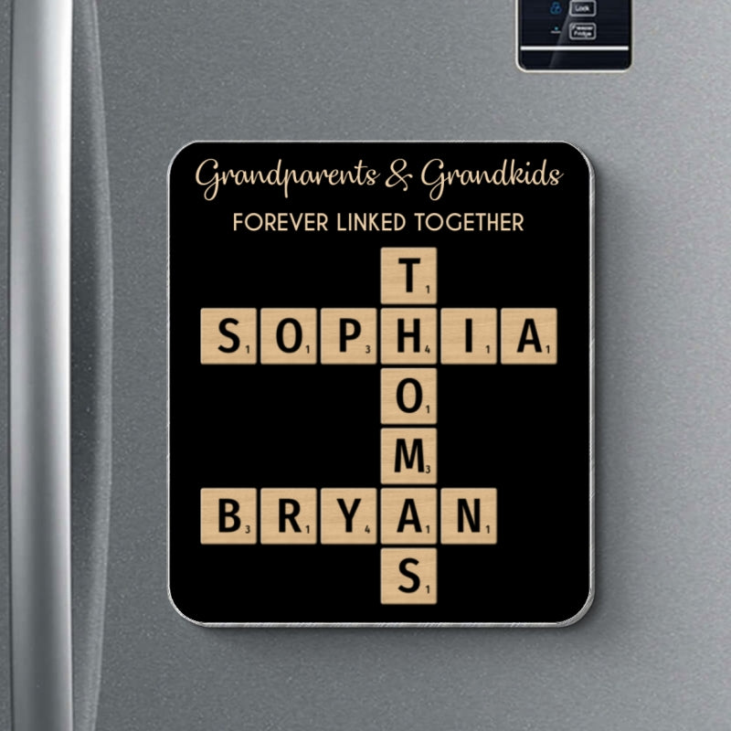Grandparents & Grandkids Forever Linked Together Crossword Puzzle Personalized Acrylic Fridge Magnet, Gift For Large Family, Parent, Grandparents, Siblings, Brothers, Sisters
