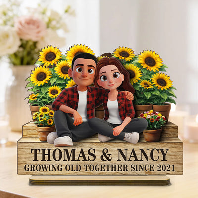 Growing Old Together Since - Personalized 2-Layered Wooden Plaque - Anniversary, Valentine's Day Gift, Gift For Him, Gift For Her