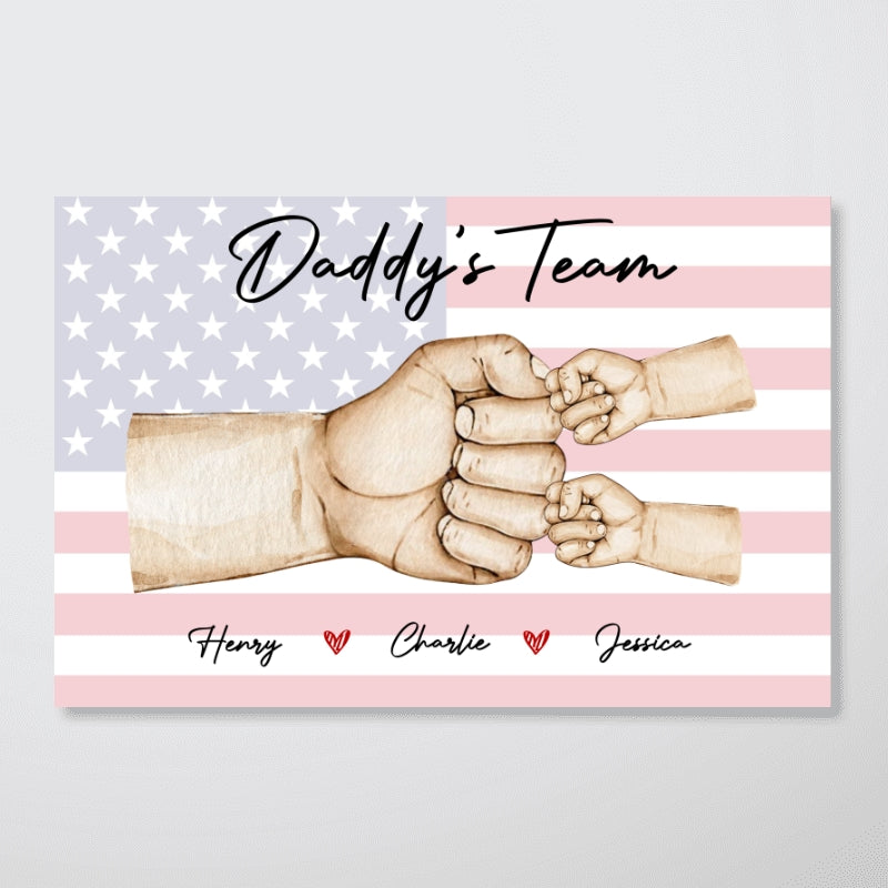 Nation Flag Daddy‘s Team Fist Bump Personalized Horizontal Poster, Father's Day Gift For Dad