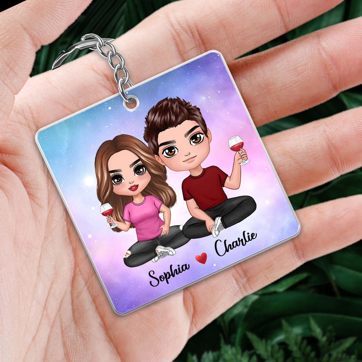 Doll Couple Sitting Calendar Date Anniversary Gift For Him Gift For Her Personalized Acrylic Keychain