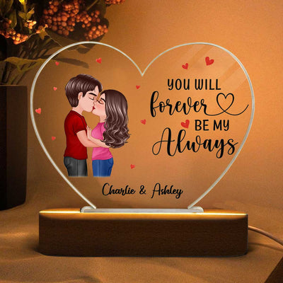 Doll Couple Kissing Gift For Him For Her Personalized Acrylic Heart Plaque LED Lamp Night Light
