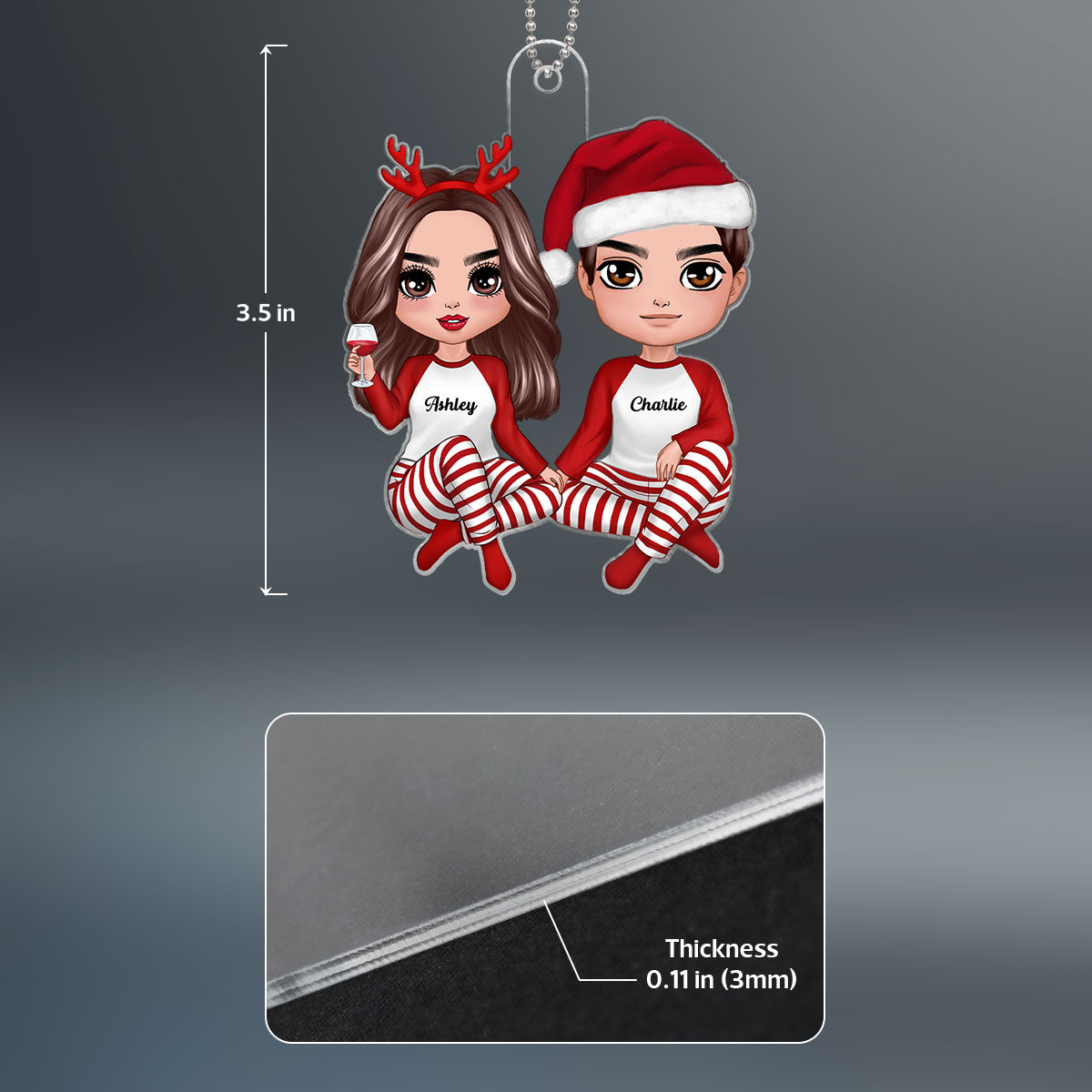 Pajamas Doll Couple Sitting Christmas Gift For Him For Her Personalized Acrylic Ornament