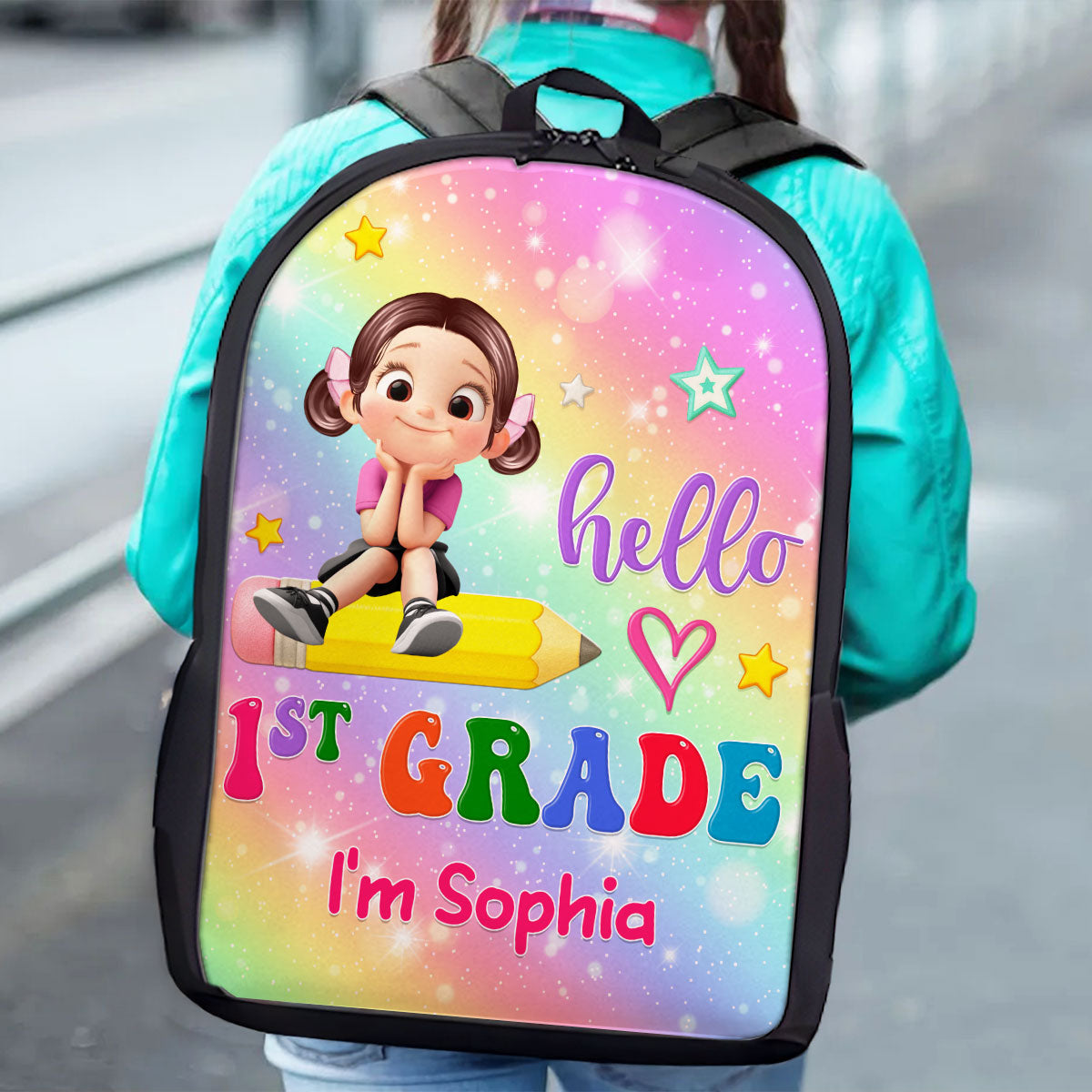 Kid Sitting On Pencil Personalized Kid Backpack, Back To School gift