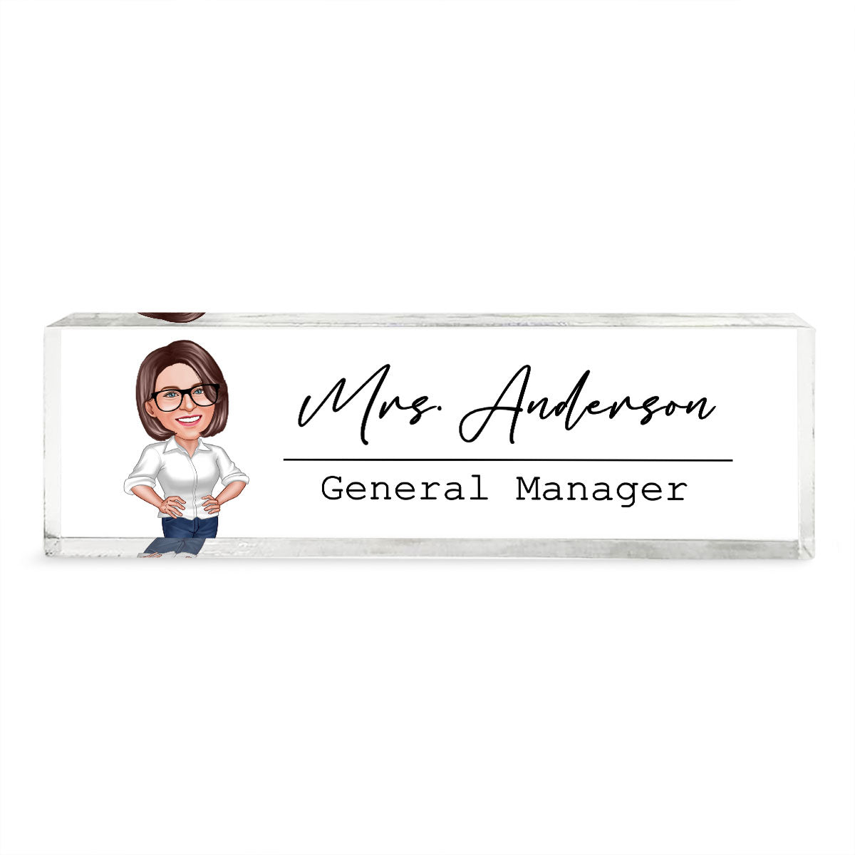 Caricature Woman Man Office Personalized Acrylic Desk Name Plate, Office Desk Decor, Gift For Colleagues, Coworkers