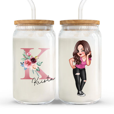 Beautiful Floral Initial Name Mother‘s Day Birthday Gift For Grandma Mom Women Personalized Clear Glass Can
