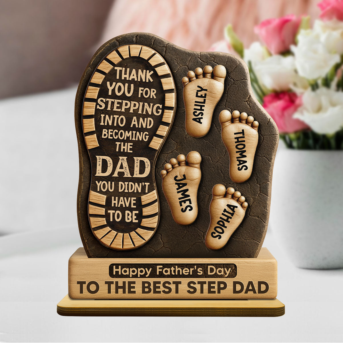 Happy Father's Day Best Step Dad Ever Personalized 2-Layer Standing Wooden Plaque| Heartfelt Father's Day Gift For Stepdad, Bonus Dad
