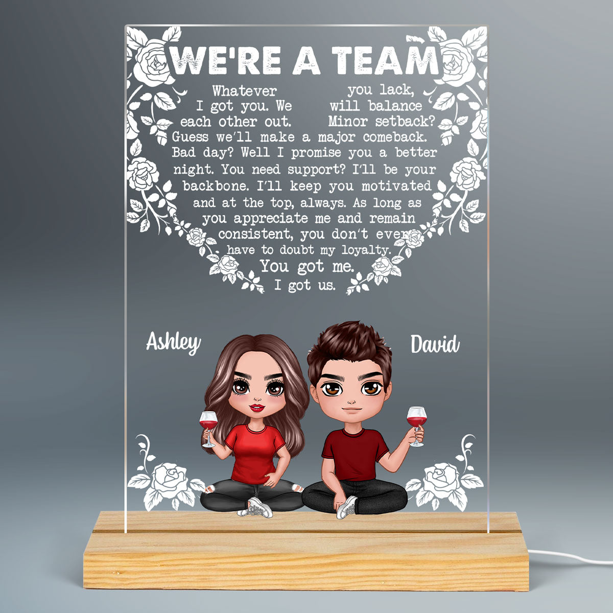 We‘re A Team Doll Couple Sitting Gift For Him Gift For Her Personalized Plaque LED Night Light