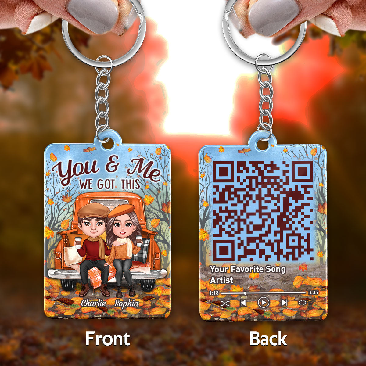 Fall Season Couple On Truck Favorite Song QR Code Personalized Acylic Keychain