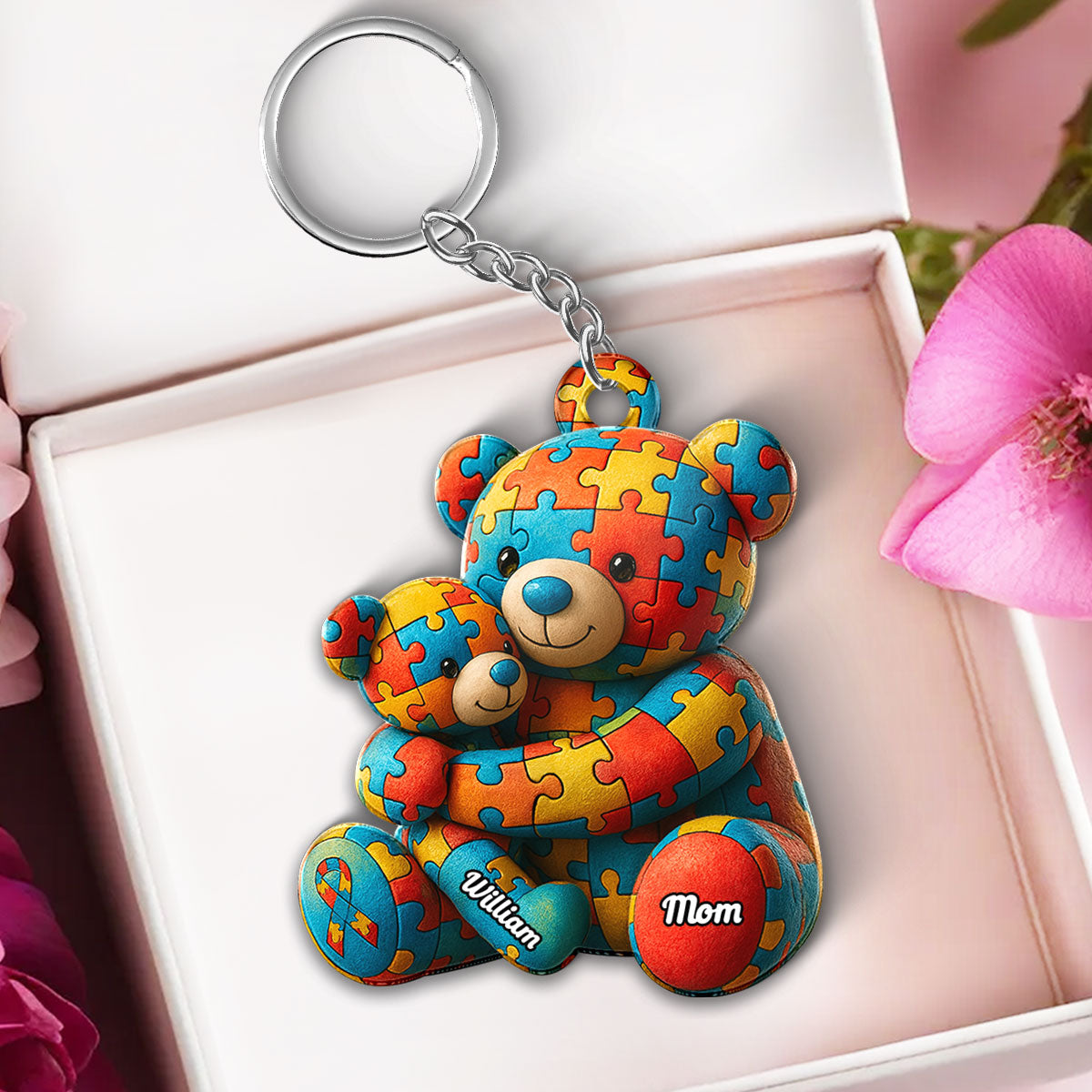 Autism Bear Mom & Kid Autism Awareness Personalized Acrylic Keychain