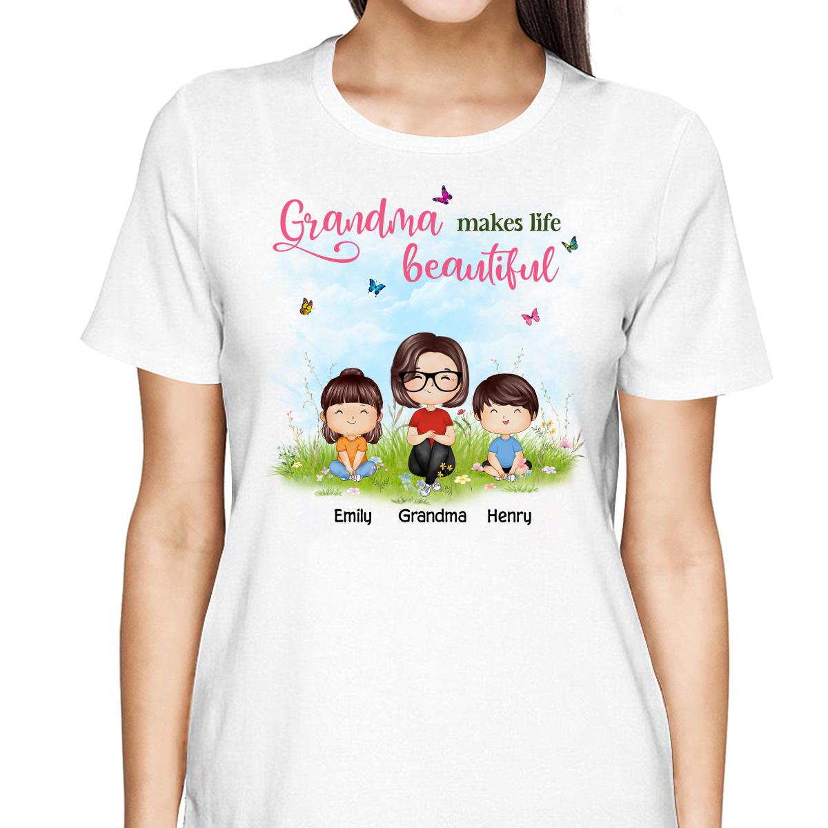 Mom Grandma Makes Life Beautiful Wildflower Doll Family Watercolor Mother‘s Day Gift Personalized Shirt