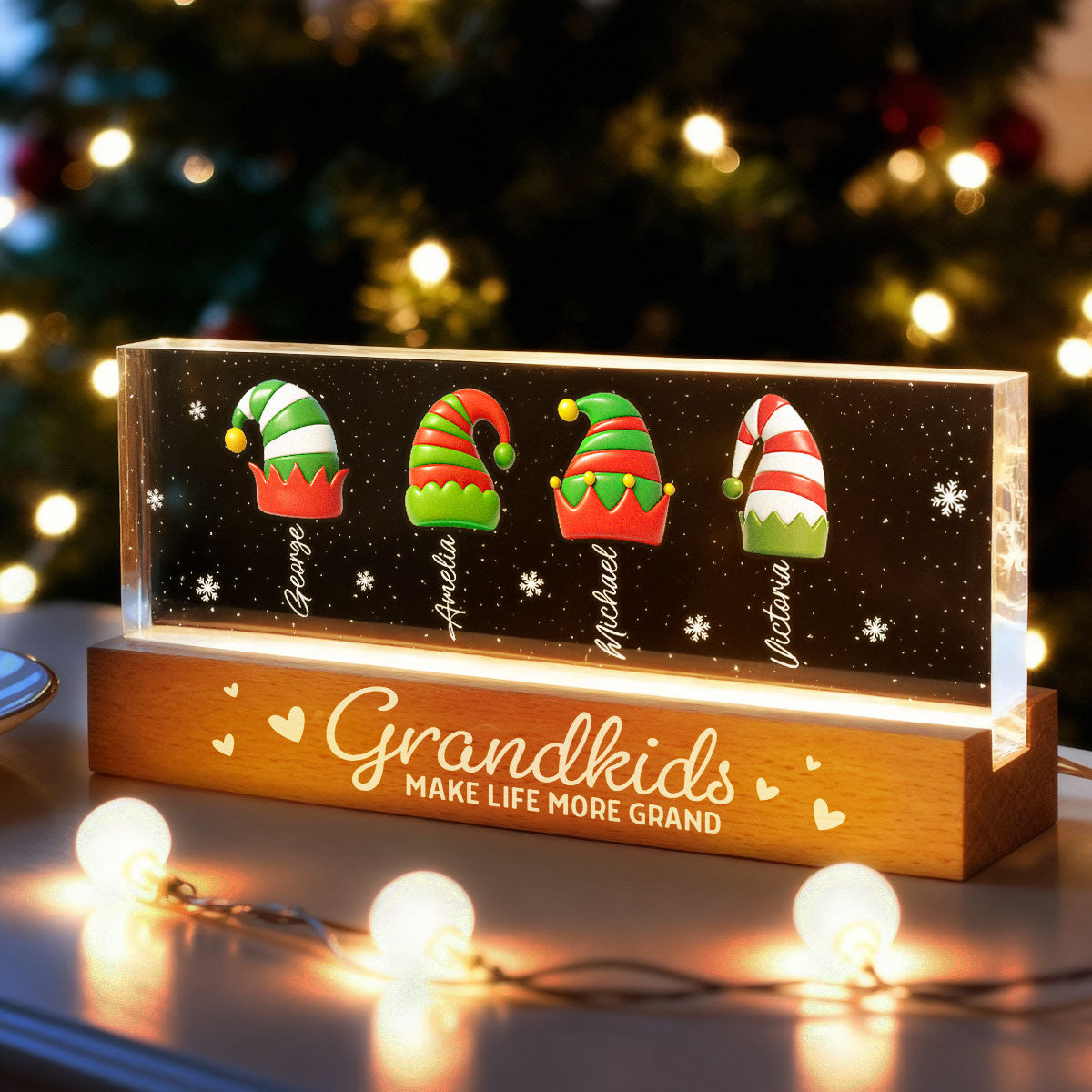 Grandkids Make Life More Grand - Personalized LED Night Light - Heartwarming Christmas Gift For Grandma, Grandkids, Family