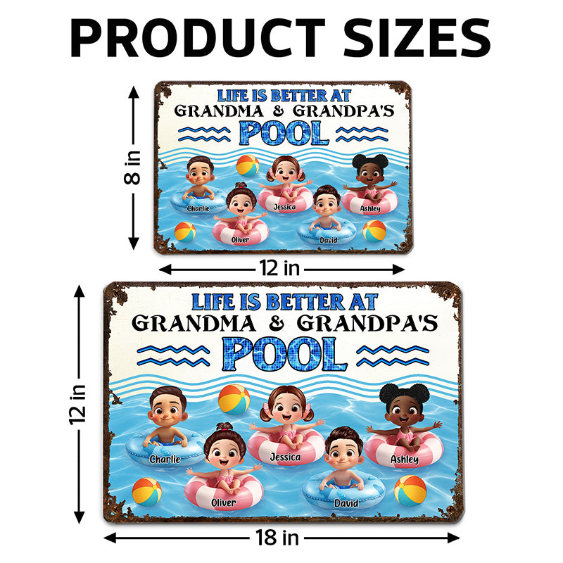 Life is Better at Grandma & Grandpa Pool - Personalized Metal Sign