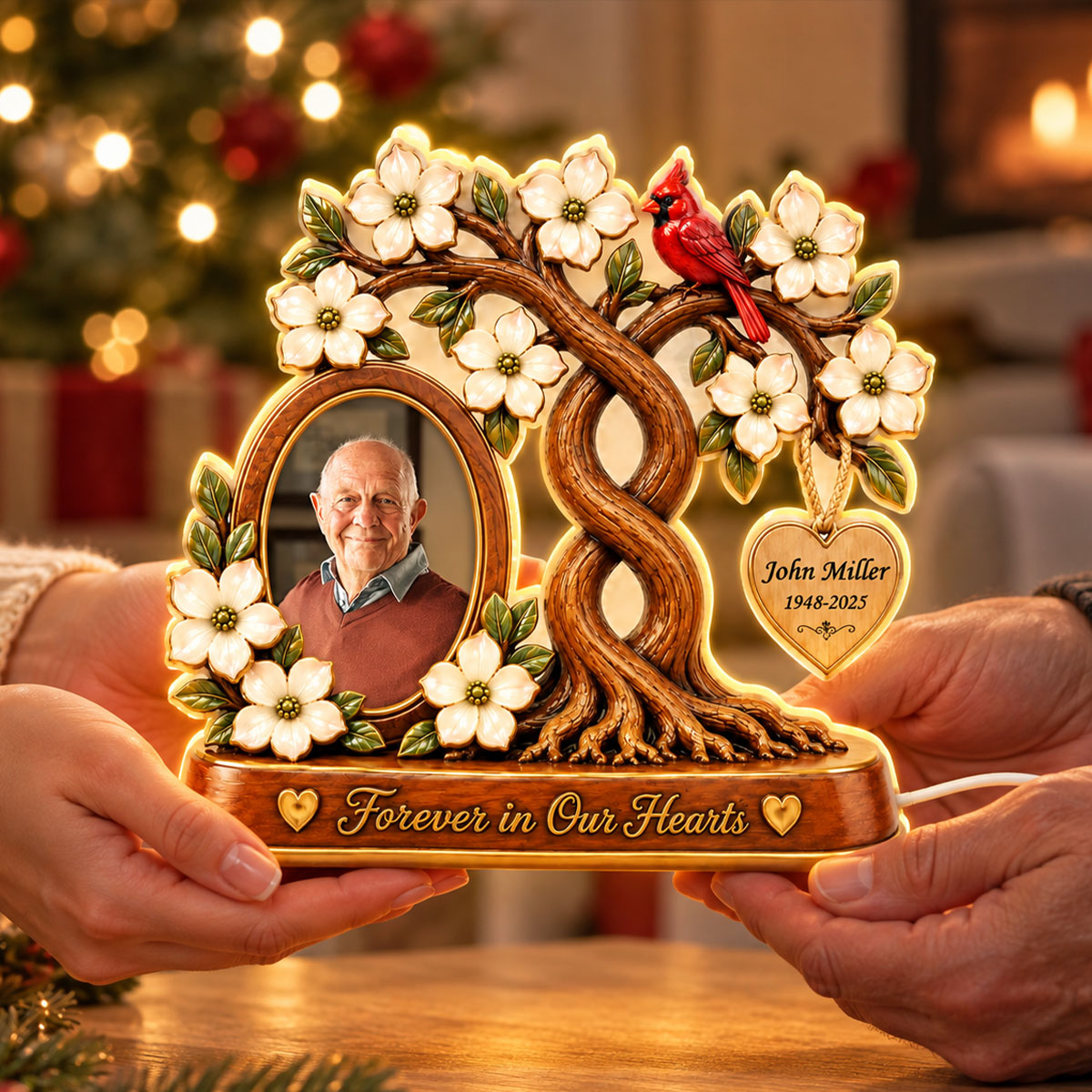 Custom Memorial Photo Family Tree - Personalized Light Box - Heartfelt Sympathy Christmas Keepsake, Gift for Loved Ones