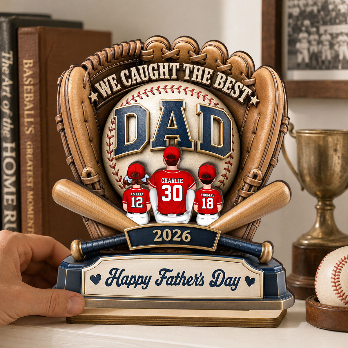 Dad's Greatest Catch Baseball - Personalized 2-Layered Wooden Plaque - Father's Day Gift For Dad, Husband