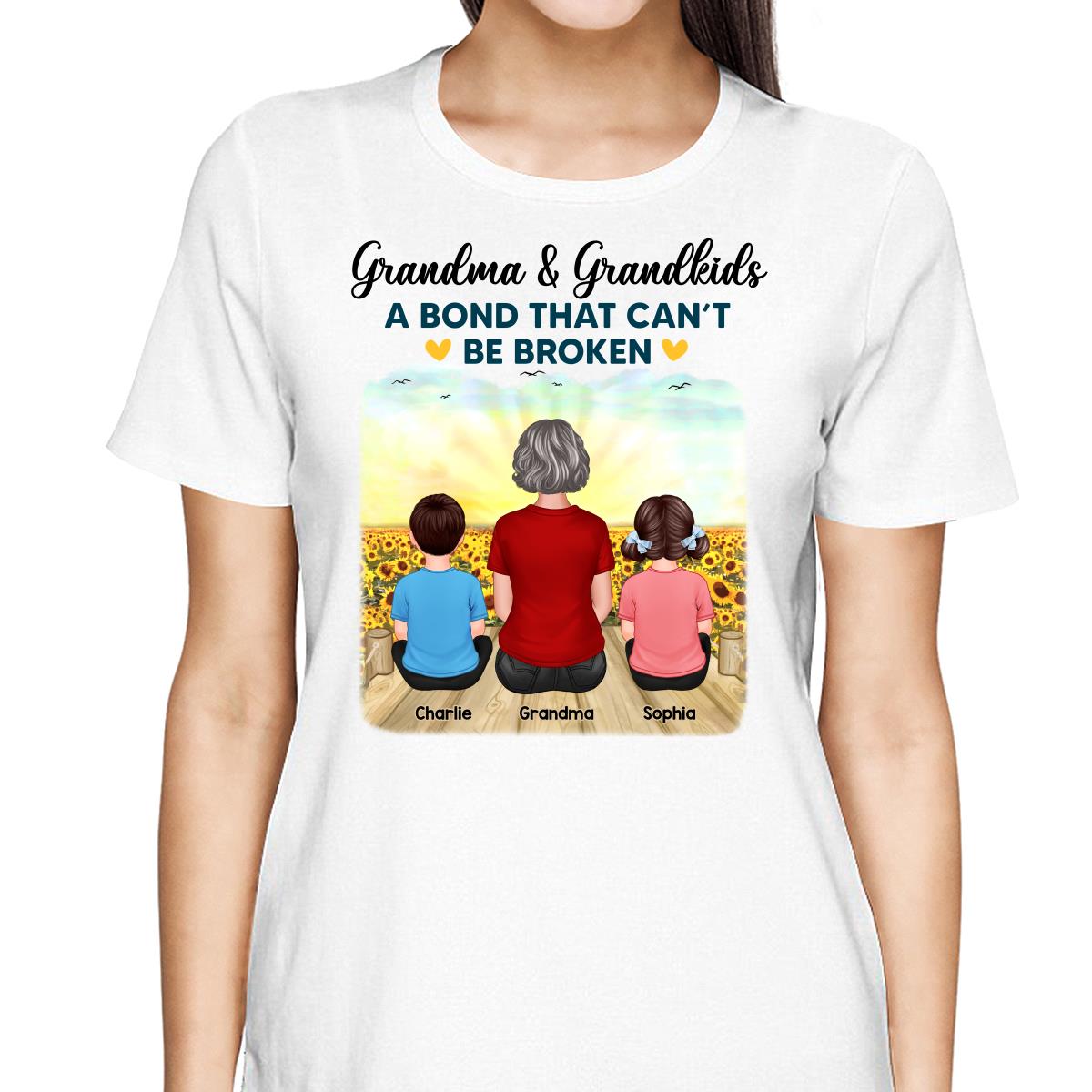 Grandma Grandkids Crossed Legs A Bond Can‘t Be Broken Personalized Shirt