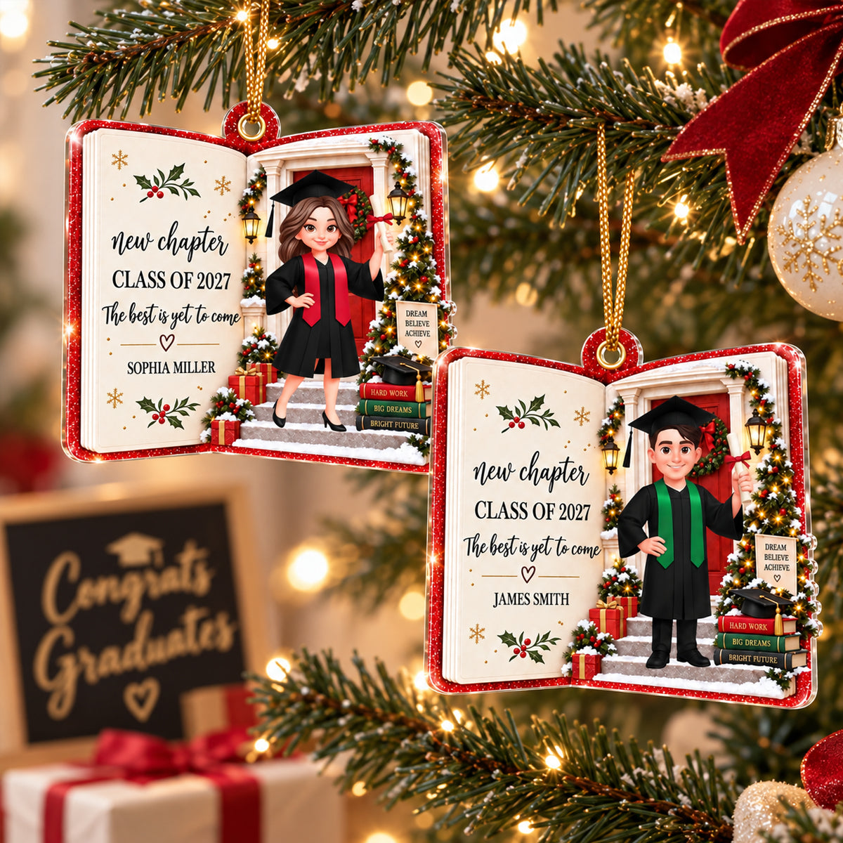 New Chapter New Adventures Custom Graduate 2D Flat - Personalized Acrylic Ornament - Graduation Keepsake