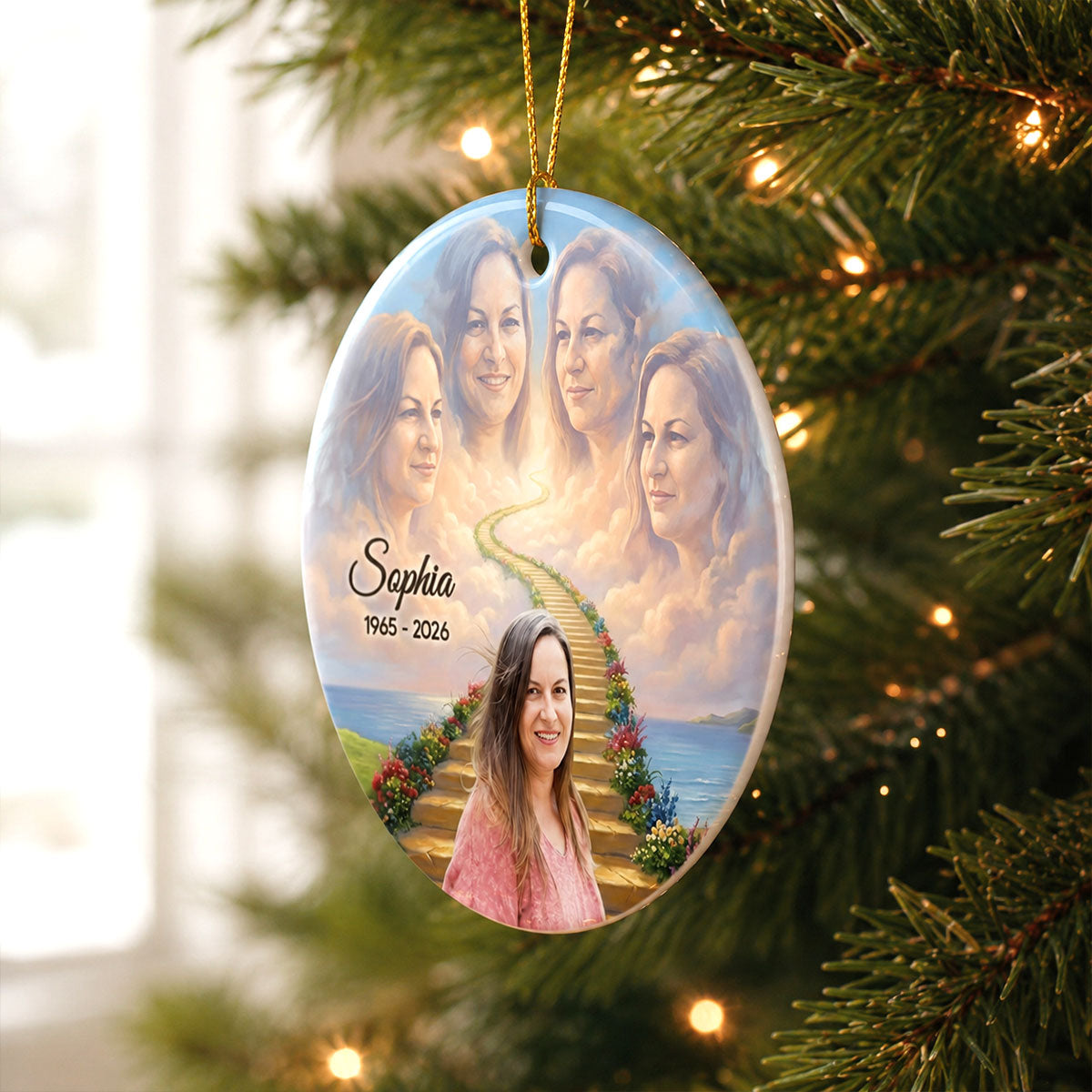 Stairway To Heaven Memorial - Personalized Ceramic Ornament - Memorial Gift, Sympathy Gift, Christmas Keepsake