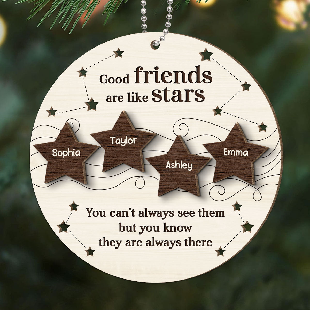 Good Friends Like Stars Friendship Gift Personalized 2-Layer Wooden Ornament