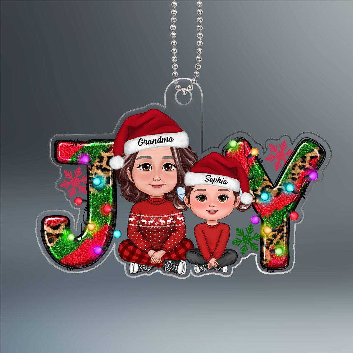 Joy Christmas Grandma Granddaughter Grandson Crossed Legs Personalized Acrylic Ornament
