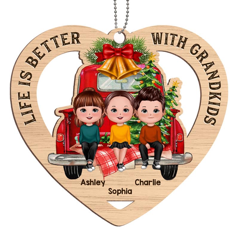 Better Life With Grandkids Grandma Personalized Wooden Ornament