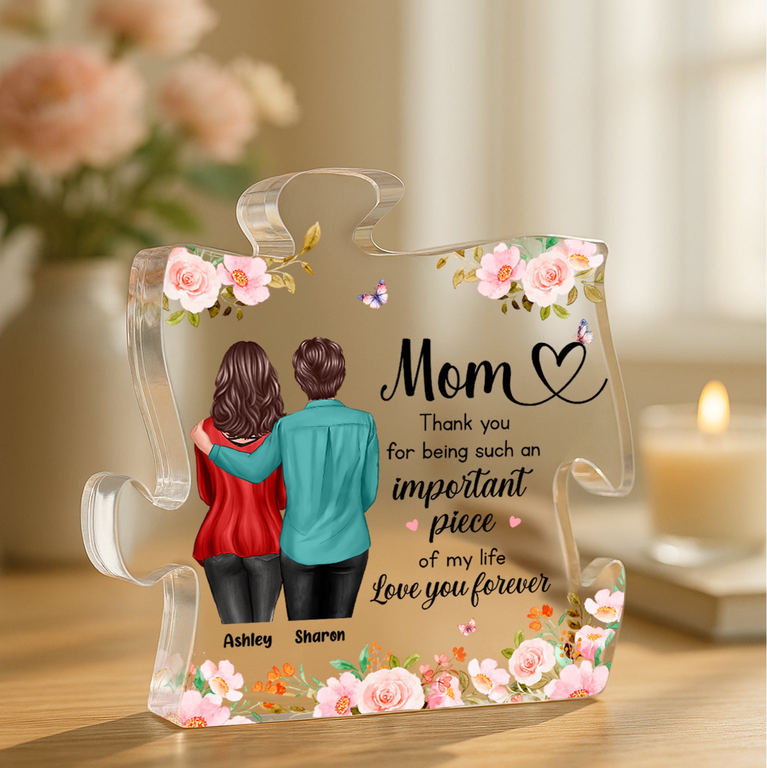 Mom You Are Important Piece Of My Life Personalized Acrylic Puzzle Block, Mother's Day gift for Moms
