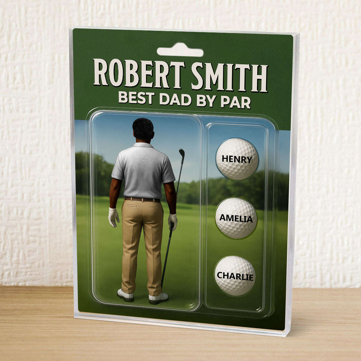 Custom Figure Best Dad By Par With Kids' Names Personalized Acrylic Block Plaque, Perfect Father's Day Gift For Dad, For Him, For Golf Lover