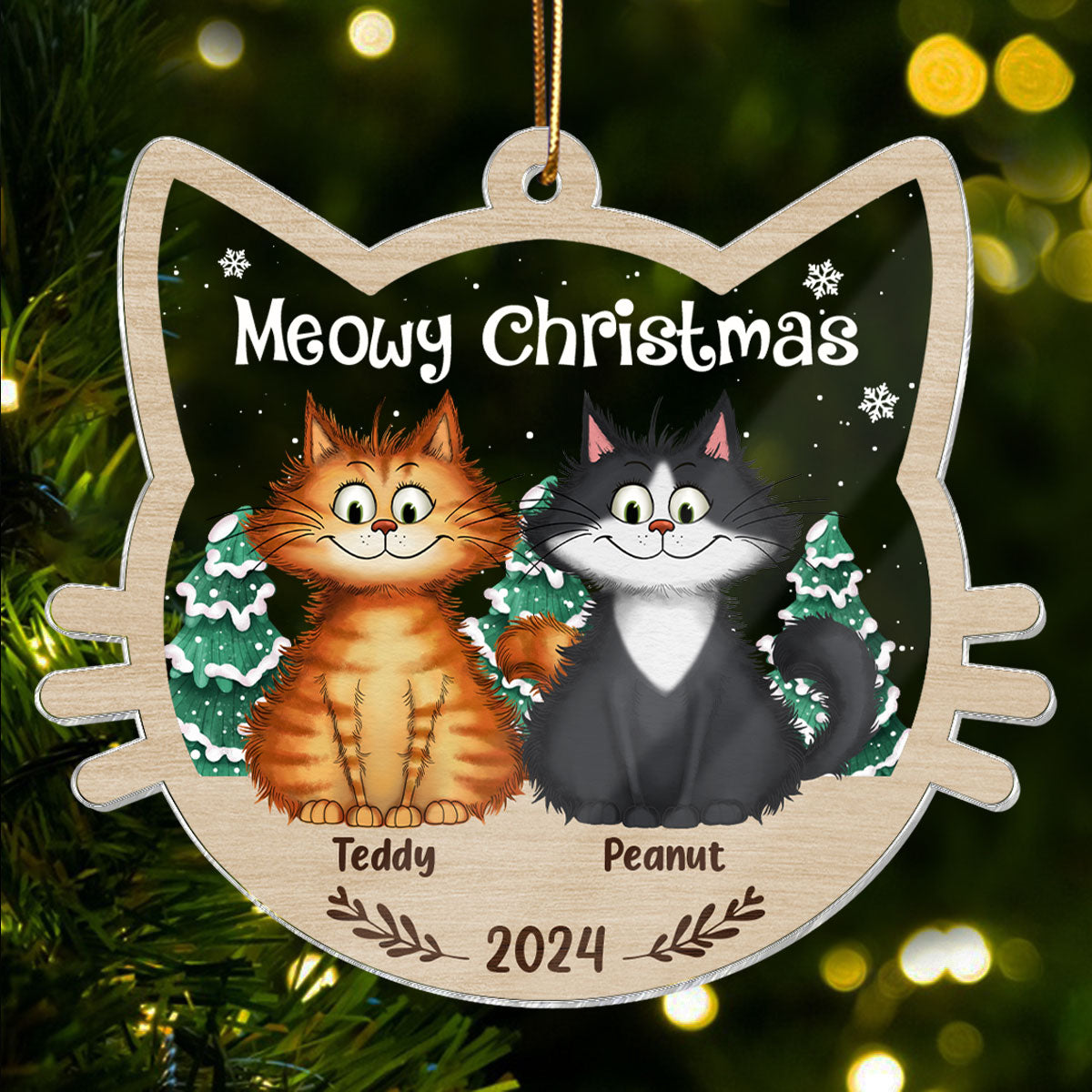 Meowy Christmas Quirky Cats Personalized Cat Face Shaped Acrylic Ornament