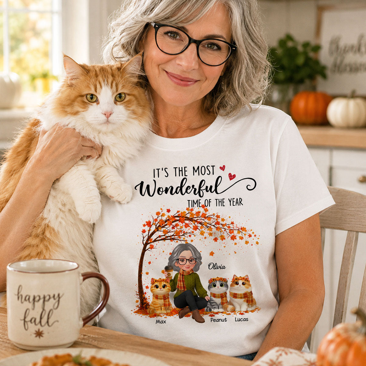 Most Wonderful Time of the Year Cute Cats - Personalized Shirt - Trendy Fall Tee for Cat Moms