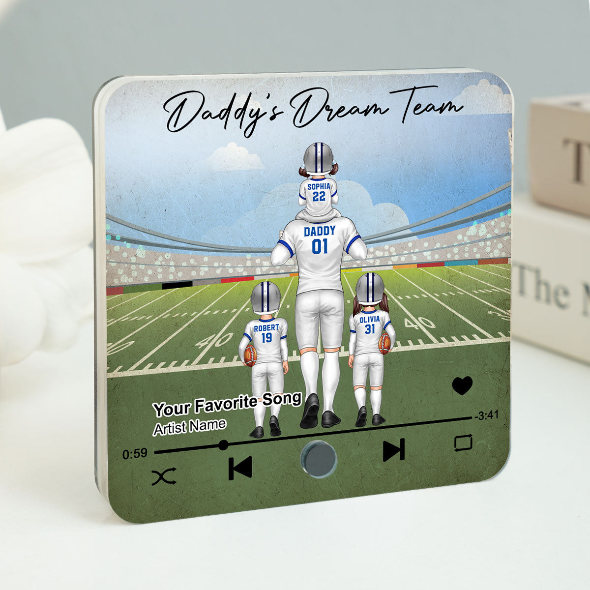 American Football Dad Dream Team Personalized Music Fridge Magnet, Birthday Father's Day Gift For Dad, For Grandpa, For Husband