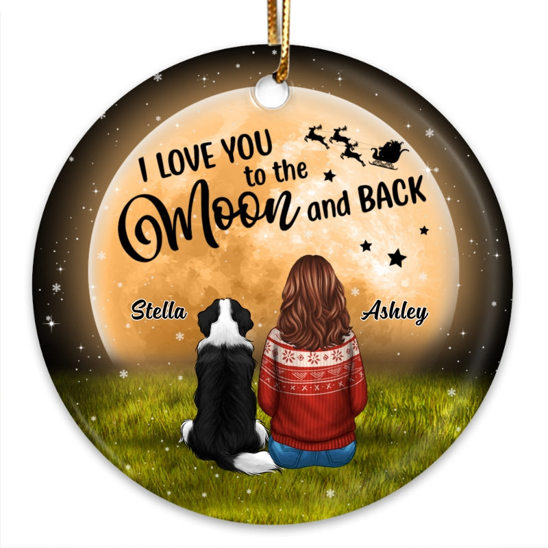 Dog Mom Sitting In Moonlight Personalized Circle Ornament