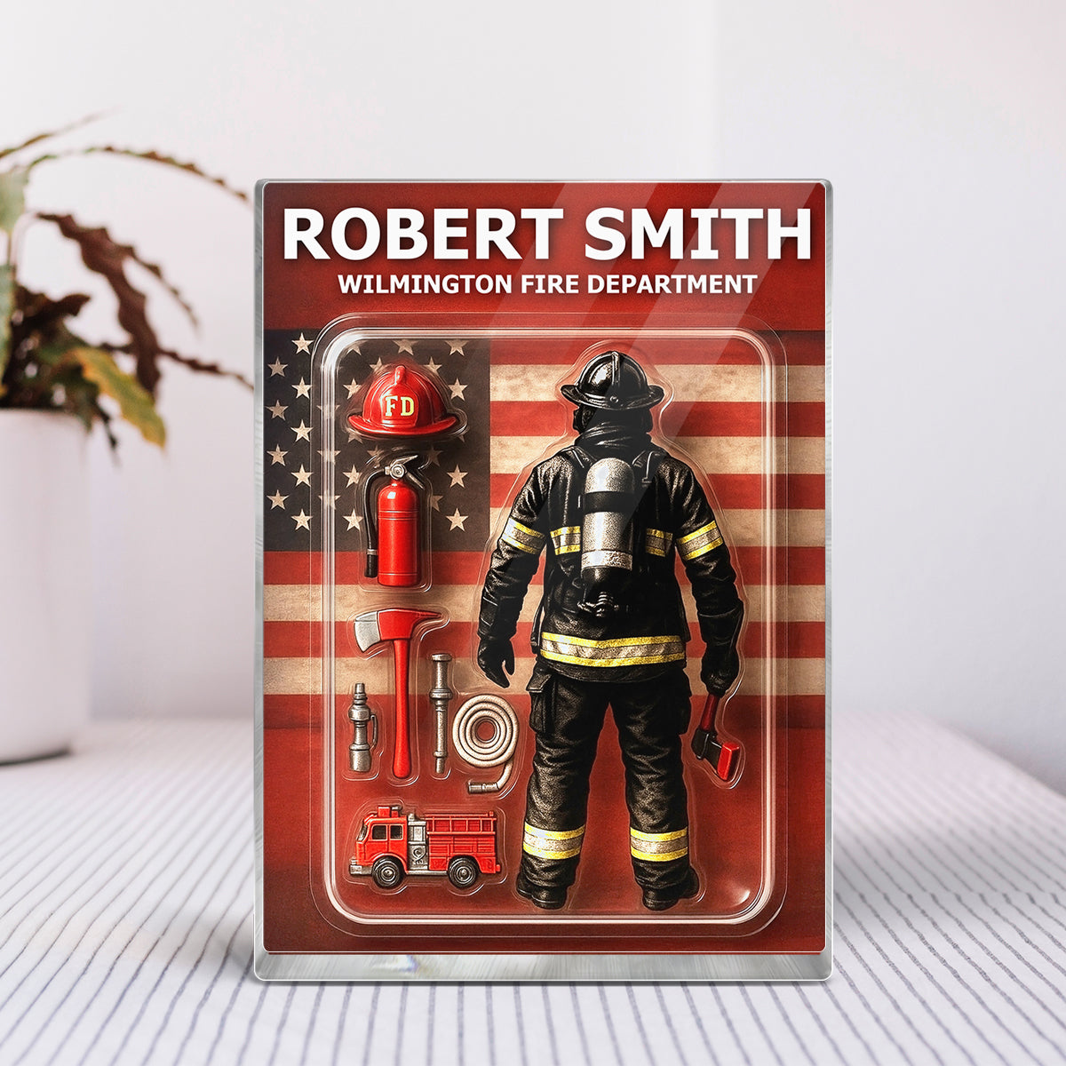 Firefighter Custom Figure Personalized Acrylic Block Plaque, Father's Day Gift for Dad, Gift for Husband