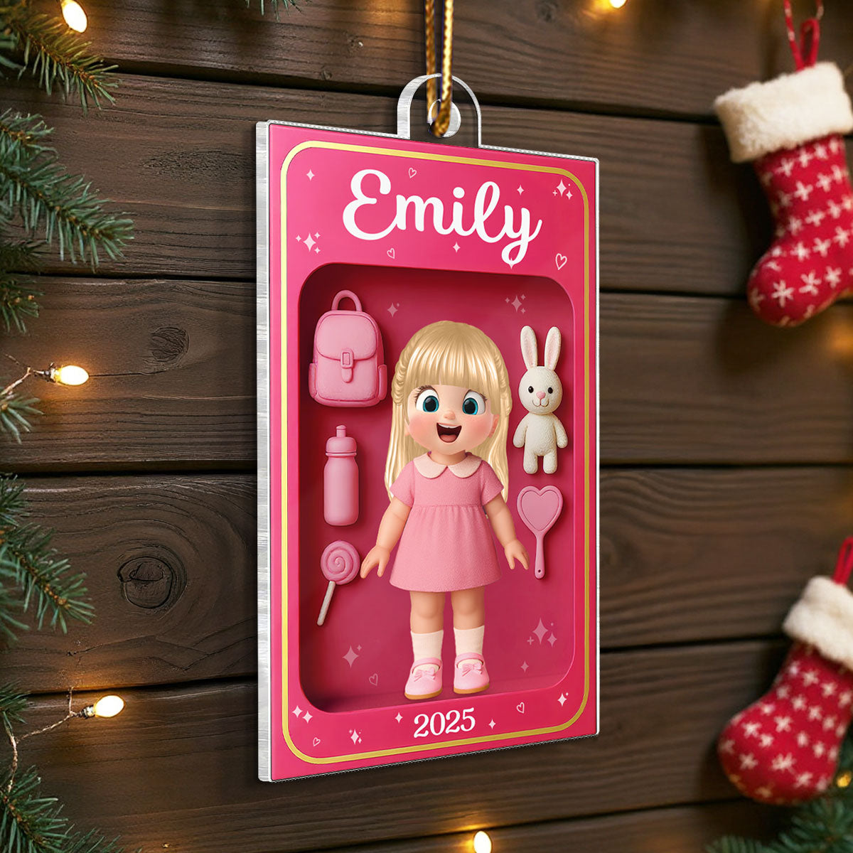 Personalized Doll Kid In Toy Box 3D Acrylic Ornament, Unique Christmas Gift For Kids, Grandkids