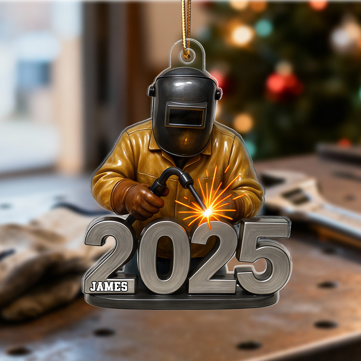 3D Effect Welder Working 2025 - Personalized Acrylic Ornament - Gift For Welders, Metal Worker Mechanic Welding
