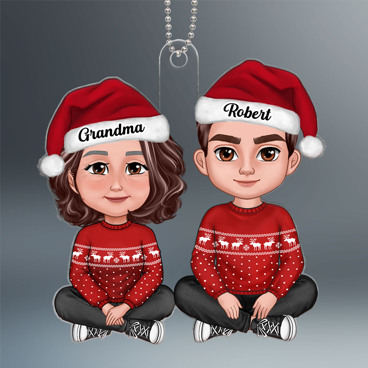 Adult Grandson Sitting With Grandmother Christmas Personalized Acrylic Ornament