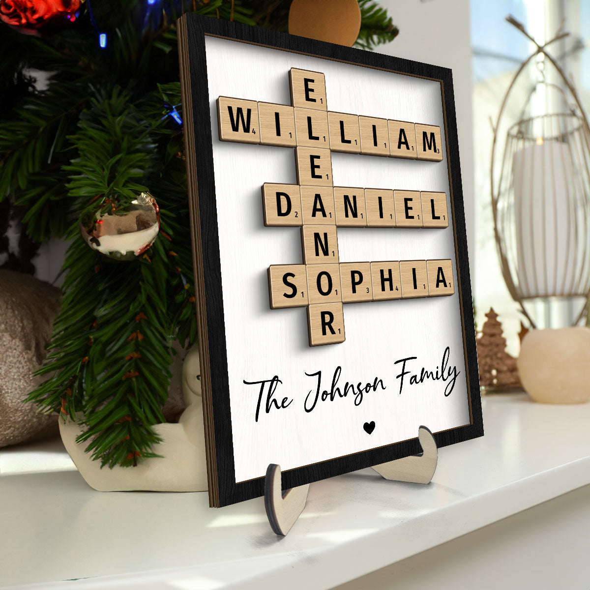 Family Crossword Art - Created In A Moment, Treasured Forever - Personalized 2-Layered Wooden Plaque