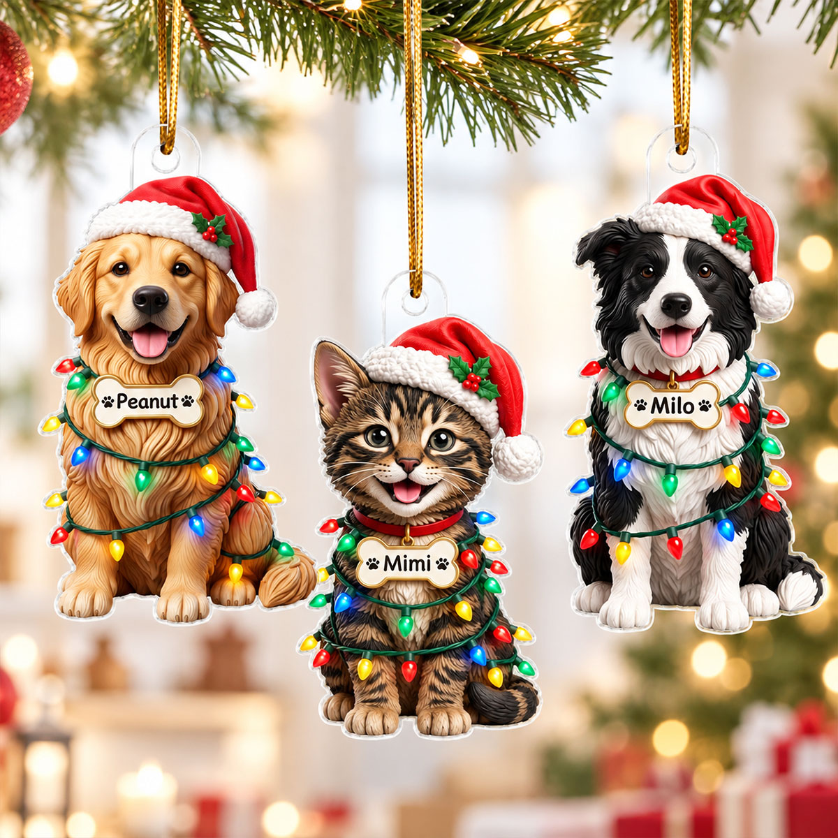 Naughty Dog Cat Pet Christmas Light Bulbs - Personalized Acrylic Ornament - Funny Christmas Gift, Decor For Dog Lovers, Cat Lovers, Pet Lovers