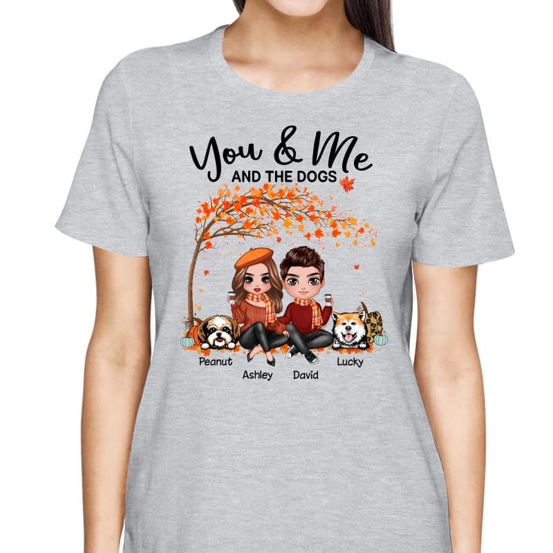 Couple And Dogs Fall Season Tree Personalized Shirt