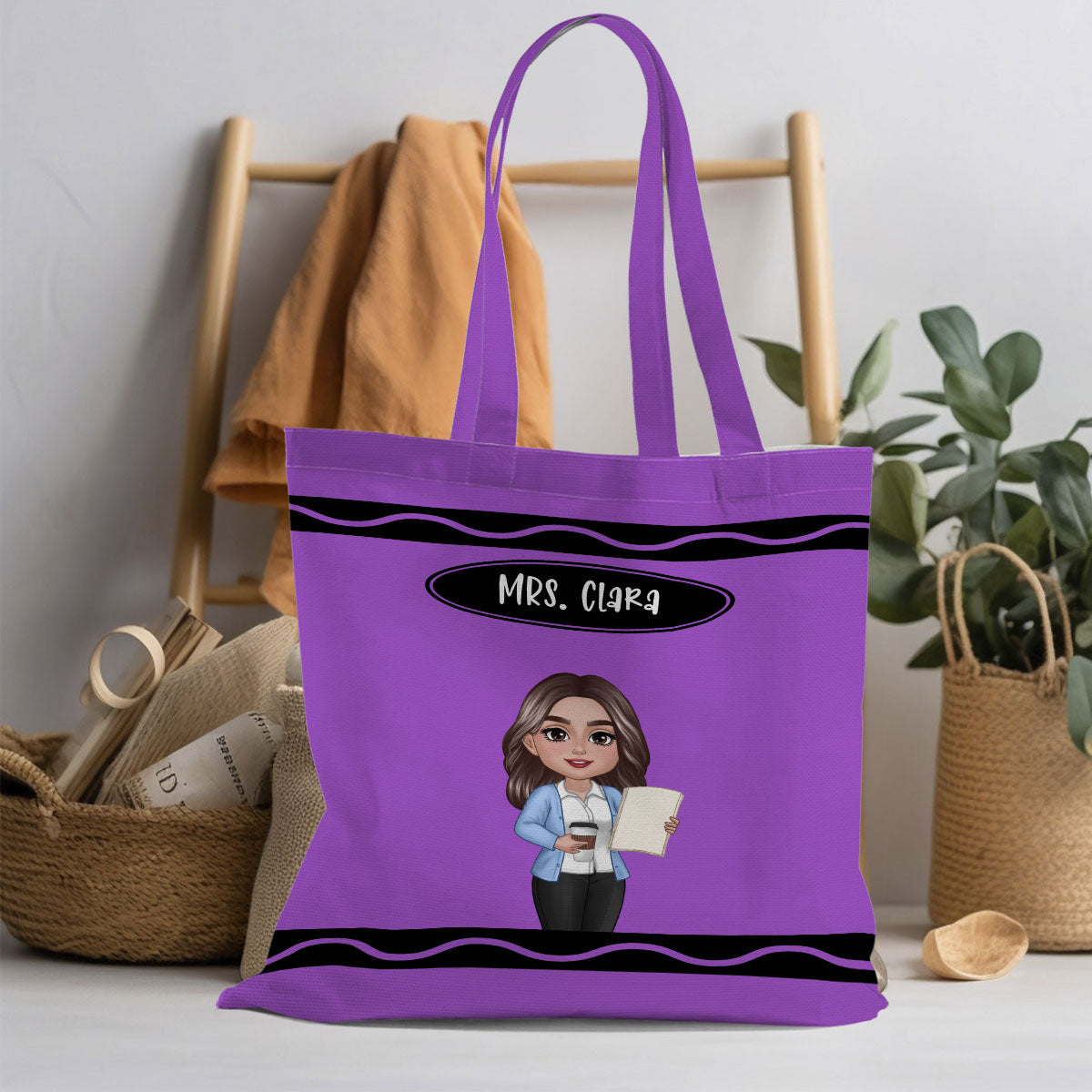 Teacher Crayon Personalized Tote Bag, Back To School Gift For Teacher