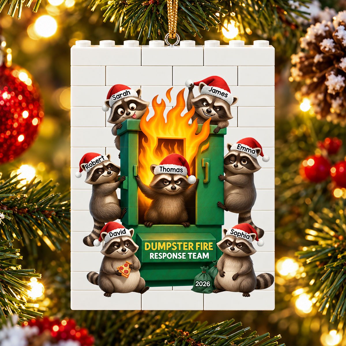 Cunning Raccoon Office Chaos Dumpster Fire Response Team - Personalized Building Blocks Ornament - Funny Christmas Gift For Colleagues, Coworkers