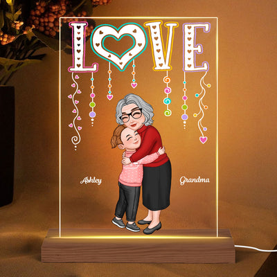 LOVE Grandma Hugging Kid Gift For Granddaughter Grandson Personalized Acrylic Plaque LED Night Light