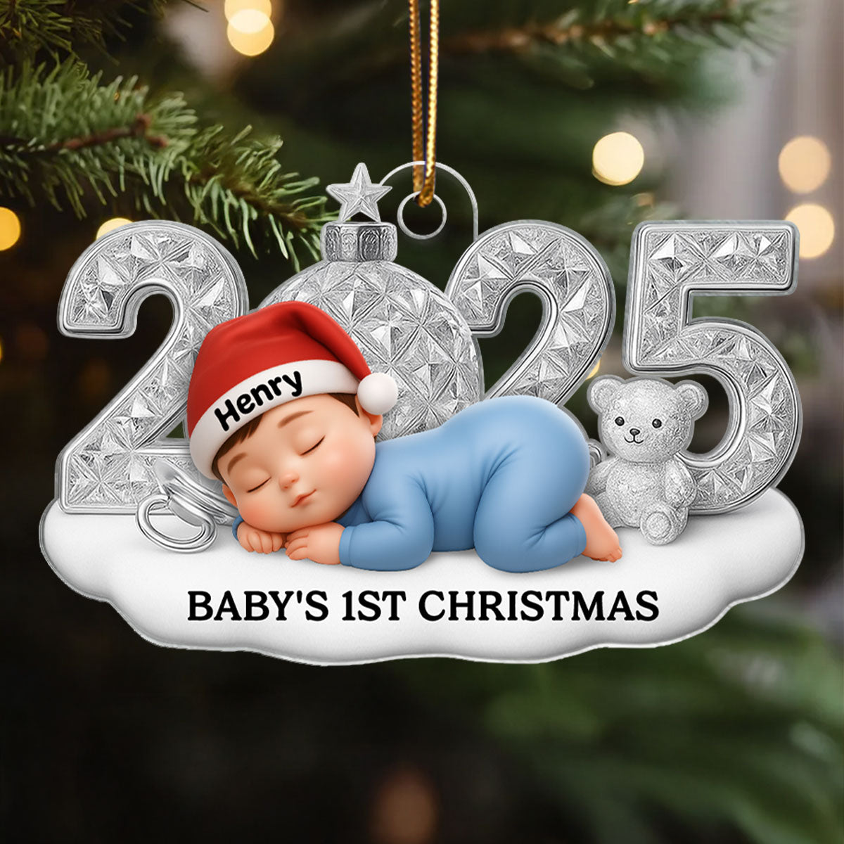 Cute Baby 2025 First Christmas - Personalized Acrylic Ornament - Christmas Gift for New Parent, Newborn Keepsake